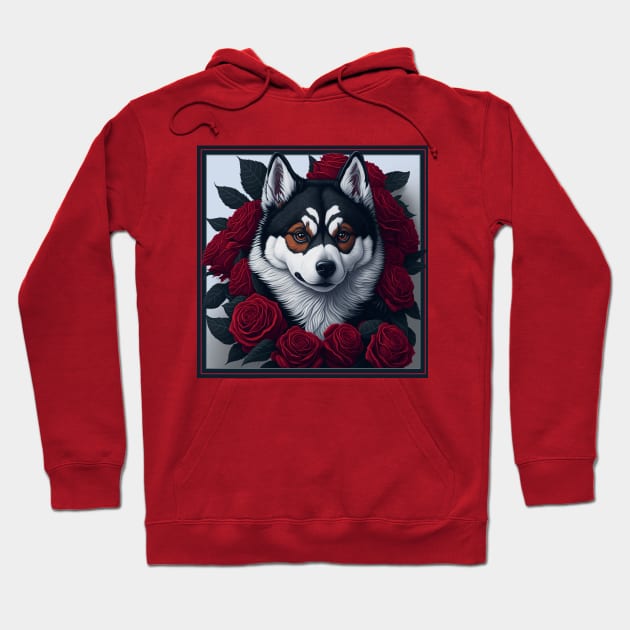 Alaskan Klee Kai red roses Hoodie by xlhombat